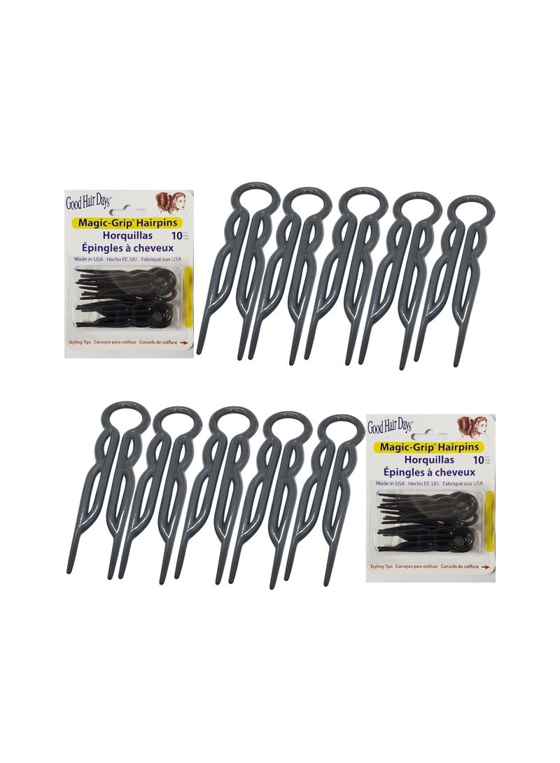 Good Hair Days Hair Pins - 2 1/2" Plastic, U-shaped Magic Grip Hairpins, Strong Durable Pins For Fine, Thick & Long Hair, Styling Accessories - Black, Set of 20 - Image 1